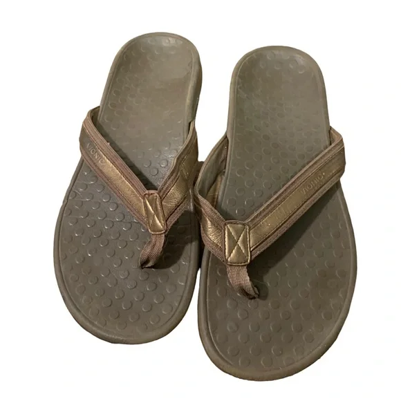 Vionic Shoes Vionic Womens Brown And Gold Metallic Sandals